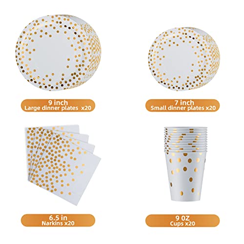 Dn Dennov 168PCS Pink and Gold-Pastel Party Supplies, Severs 24 Disposable Party Dinnerware Include Paper Party Plates, Cups, Napkins, Straw, Wooden Fork Spoon for Wedding,Christmas (White and Gold)