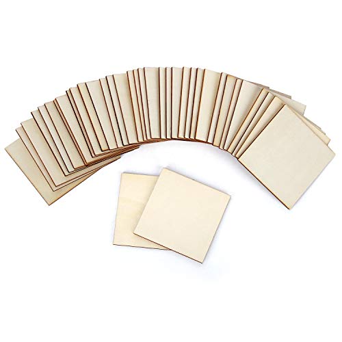 Blisstime 100pcs 3 x 3 Inches Unfinished Wood Squares Pieces, 3mm 1/8" Natural Plywood Sheets Wood Coasters Wooden Square Cutouts for Crafts, Painting, DIY, Engraving and Carving, Home Decor