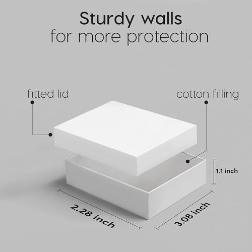 BULK PARADISE 6-Pack Cotton Fill Cardboard Paper Jewelry Box Gift Case Size 3.08x2.3x1.1 Inches (White)