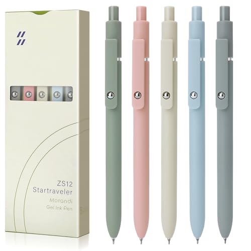 FIOVER 5pcs Gel Pens 0.5mm Quick Dry Black Ink Pens Fine Point Smooth Writing Pen High-End Series Pens for School Office Home Supplies, Gifts for Women and Men (Morandi)