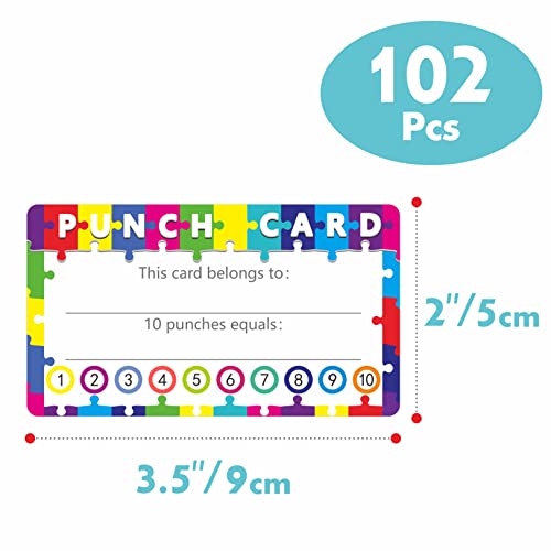 102 PCS Punch Cards, Incentive Reward Card Student Awards Loyalty Cards for Business, Classroom, Kids Behavior, Students, Teachers, 3.5” x 2”