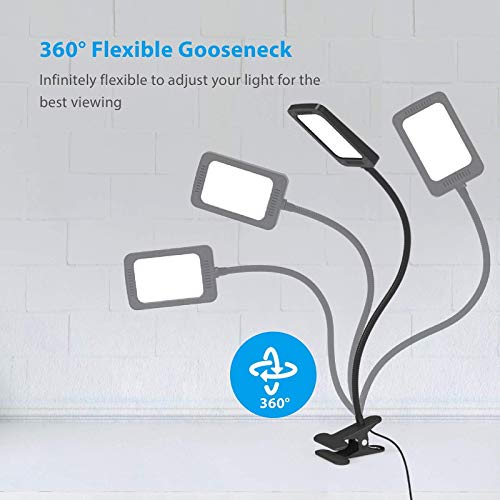 TROND LED Desk Lamp with Clamp, 3-Level Dimmable Desk Light 6000K Daylight, Extra-Long Flexible Gooseneck Clip on Light, Eye-Care Clamp Lamp for Painting, Workbench, Reading or Sewing, Bed Bedside