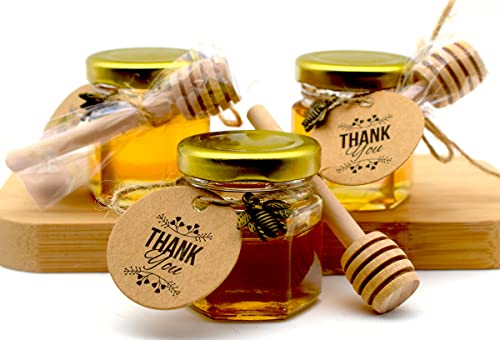 DnayDkiy 20 Pack Glass Honey Jars with Dipper - Gold Lids, Bee Pendants, Jutes, and Thank You Cards - Perfect for Baby Shower Favors, Wedding Favors, Party Favors