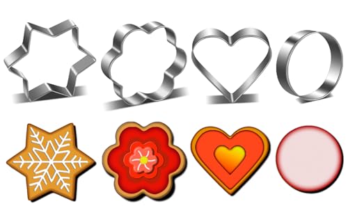 Metal Cookie Cutters Set - Star Cookie Cutter Round Biscuit Cutter Heart Small Star Cookie Cutters Mini Flower Molds Cutter for Baking (12 Round Heart Flower Star Cookie Cutters)