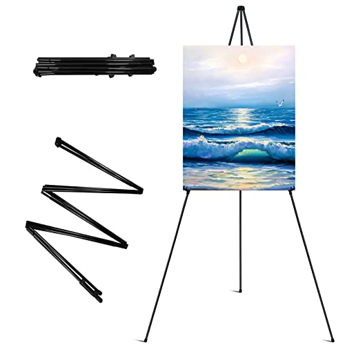 Easel Stand for Display,RRFTOK 63'' Instant Easel, Foldable Portable Ground Easel for Wedding Banner and Poster Display Stand, Tabletop Easel Display Metal Tripod with Portable