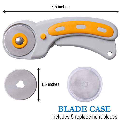 WA Portman Rotary Cutter Set with Blades - 45mm Rotary Cutter with Safety Lock - 5 Extra SKS-7 Steel Rotary Fabric Cutter Blades - Fabric Cutter Wheel for Sewing - Fabric Rotary Cutter Blades 45mm