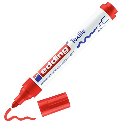 edding 4500 textile marker - red - 1 pen - round nib 2-3 mm - permanent fabric markers for drawing on textiles, wash-resistant up to 60 °C - marker pens for fabric lettering