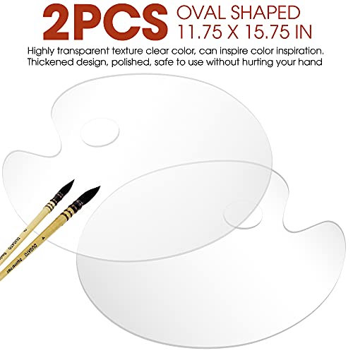 Large Acrylic Paint Palette 2pcs 15.7 x 11.8 Inches, Clear Oval-Shaped Non-Stick Acrylic Oil Paint Mixing Tray, Comfortable to Hold & Easy to Clean, for DIY Art Painting Plate (Big Size)