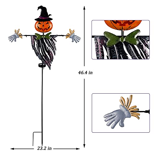 Lulu Home Halloween Yard Stake, 46.4" Solar Lighted Metal Pumpkin Head Scarecrow Stake, Outdoor Decoration Garden Lawn Driveway Yard Sign for Halloween