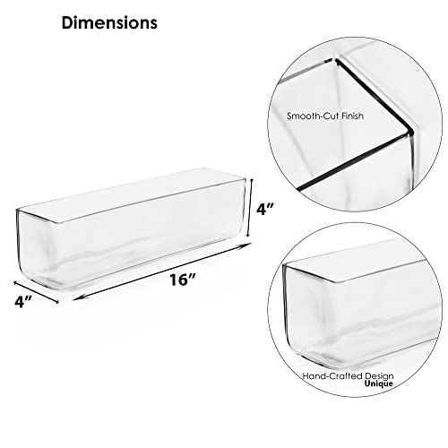 CYS Excel Glass Rectangle Vase (H:4" Open:16"x4") | Multiple Size Choices Rectangular Flower Vase Centerpieces | Decorative Wedding Centerpiece Vases | Glass Terrarium Container