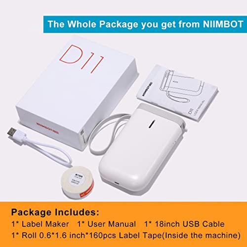 NIIMBOT Label Maker Machine D11 Label Printer Tape Included Portable Wireless Connection Multiple Templates Available for Phone Easy to Use Office Home Organization USB Rechargeable