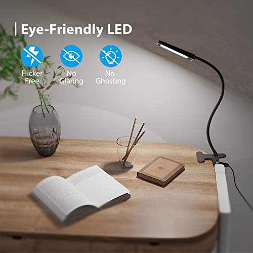 TROND LED Desk Lamp with Clamp, 3-Level Dimmable Desk Light 6000K Daylight, Extra-Long Flexible Gooseneck Clip on Light, Eye-Care Clamp Lamp for Painting, Workbench, Reading or Sewing, Bed Bedside