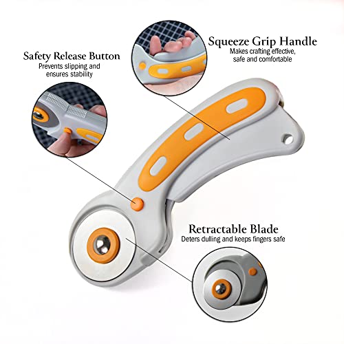 WA Portman Rotary Cutter Set with Blades - 45mm Rotary Cutter with Safety Lock - 5 Extra SKS-7 Steel Rotary Fabric Cutter Blades - Fabric Cutter Wheel for Sewing - Fabric Rotary Cutter Blades 45mm