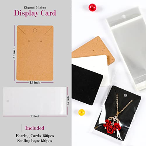 KLEANSE 3.5 x 2.3 inches Earring Cards for Selling - 150 Pack of Earring Display Cards with Self 150 Sealing Bags - Earring Packaging Supplies for Small Business - Necklace Cards, (Multi Color)