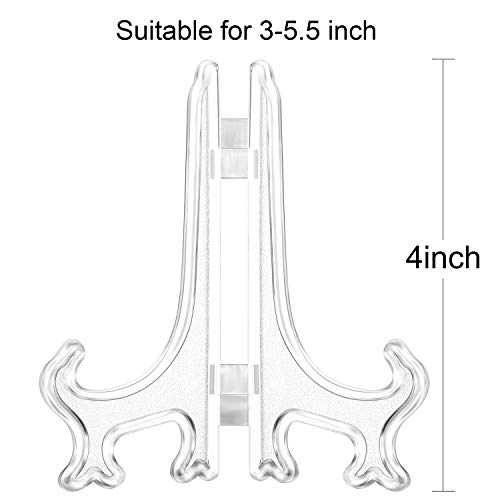 Boao 24 Pieces Plastic Easel Plate Display Stands Holders Picture Easel at Weddings, Home Decoration (Clear, 4 Inch)
