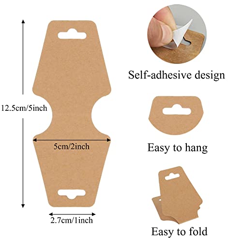 BIKCZEWIN 200 Pieces Keychain Display Cards with Adhesive Necklace Bracelet Jewelry Hanging Blank Kraft Paper Packaging Tags