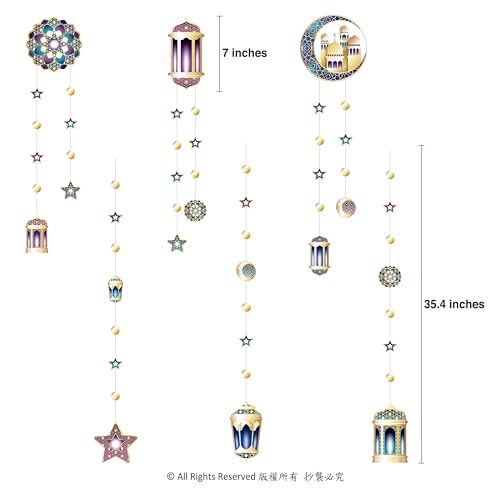 Decor365 Purple Blue Gold Ramadan Mubarak Garland Kit Lantern Crescent Moon Star EID Party Decoration Hanging EID Banner Streamer Decorations Islamic Birthday Bday Wedding Party Supplies