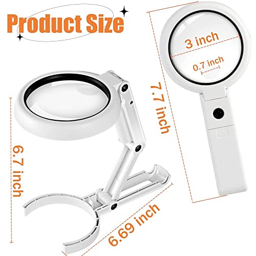 30X 10X Magnifying Glass with Light and Stand, Foldable Handheld Magnifying Glass & 2 Level Dimmable for Close Work, Macular Degeneration, Seniors Reading, Powered by Battery or USB