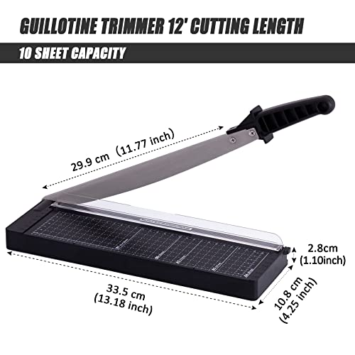 TIANSE Paper Trimmer-12”,Paper Cutter Guillotine with Safety Blade Lock Heavy Duty Plastic Base Paper Cutting Board for Home, Office,School-Black