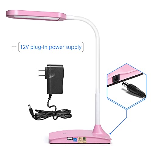 Pink Desk Lamps for Home Office - Super Bright Small Desk Lamp with USB Charging Port, a Perfect LED Desk Light as Study Lamp, Bedside Reading Lights