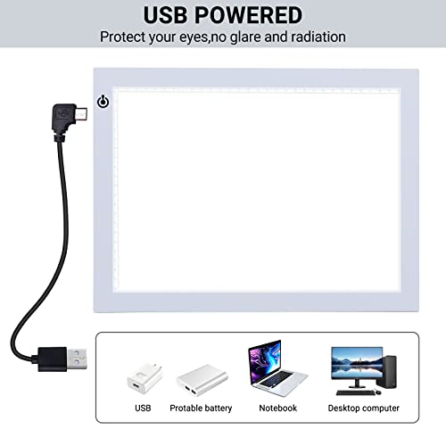 A4 Silver LED Trace Light Pad NXENTC Light Table USB Power LED Tracing Light Board for Artists,Drawing, Sketching, Animation