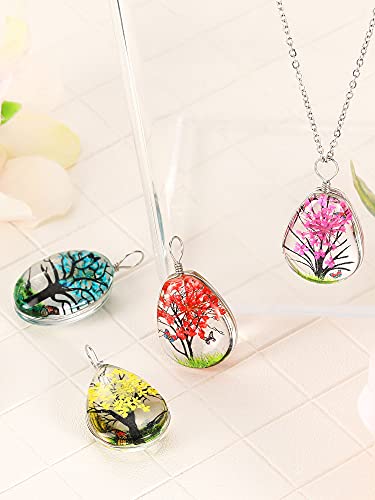 36 Pieces Lacework Transparent Resin Beads Necklace Pendant Mixed Colors Dried Flower Tree Resin Bead Pendant Charm Beads Bracelet Making Kit for Girls DIY Jewelry Crafts (Drop Shape, Oval Shape)