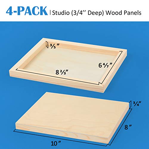 Unfinished Birch Wood Canvas Panels Kit, Falling in Art 4 Pack of 8x10’’ Studio 3/4’’ Deep Cradle Boards for Pouring Art, Crafts, Painting and More