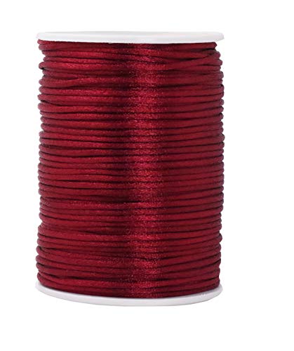 Mandala Crafts Satin Rattail Cord String from Nylon for Chinese Knot, Macramé, Trim, Jewelry Making Maroon 2mm