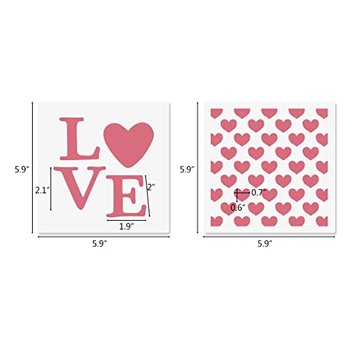 6x6in Hearts Love Cookie Stencils for Royal Icing, Valentine Stencils for Sugar Cookie, 16 Pcs Reusable Plastic Biscuit Stencils with Assorted Sizes Heart Shapes Love Letters for Fondant Candy Baking