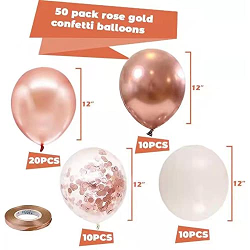 Rose Gold Confetti Balloons, 50 Pack Rose Gold White Balloons and Rose Gold Metallic Balloons for Birthday Wedding Engagement Bachelor Bridal Shower Party Decorations…
