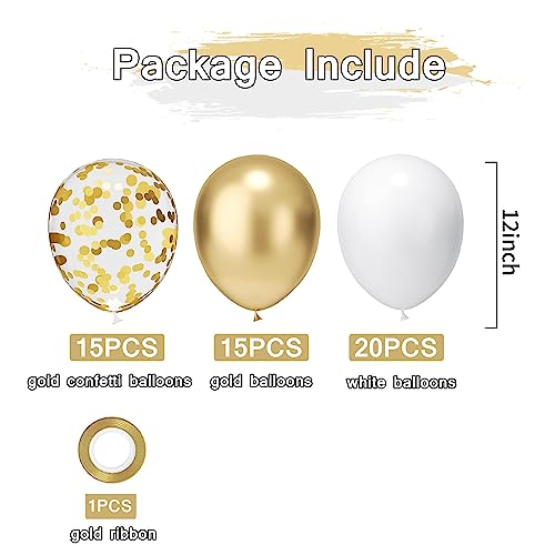 White and Gold Confetti Latex Balloons, 50 Pack 12 inch gold and white Party Balloons with Ribbons for Birthday Graduation Wedding Bridal Shower Party Decoration
