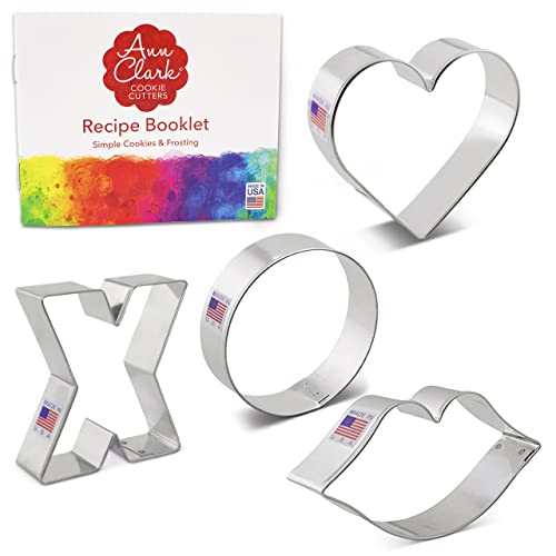 Valentines Cookie Cutters 4-Pc. Set Made in the USA by Ann Clark, Lips, Heart, X, and O