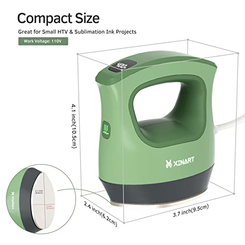 Xinart Mini Heat Press Small Heat Press Machine for T-Shirts (Temp: 285℉-400℉) Mini Iron Press Portable Heat Press for HTV Vinyl and Sublimation Projects-Green…
