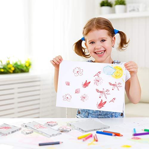 7 Pieces Acrylic Stamp Blocks Set Clear Stamping Blocks Tools with Grid and Grip, Decorative Stamp Blocks for Kids Scrapbooking Crafts Making, DIY Crafts Ornaments