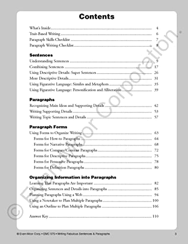Evan-Moor Writing Fabulous Sentences & Paragraphs, Grades 4-6, Homeschool & Classroom Workbook, Activities, Main Ideas, Topic Sentences, Figurative Language, Descriptive Details, Writing Skills