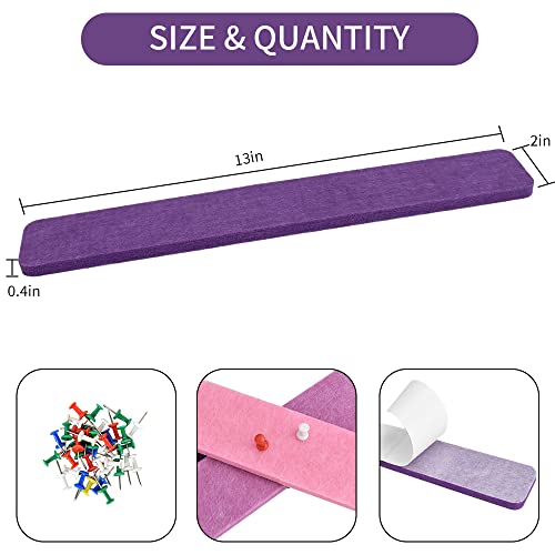Vuzvuv 8Pcs Purple Rose Cork Board Bar Strips with 50 Pushpins & Sticky Notes, Self-Adhesive Bulletin Board Strips No Damage for Wall, Felt Pin Board for Paste Notes, Photos, Schedules Office Decor