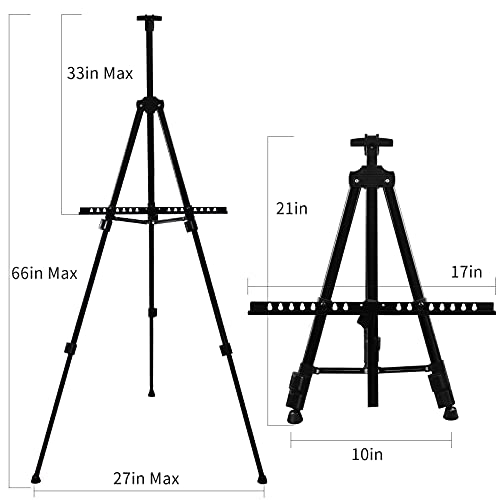 Artist Easel Stand, RRFTOK Metal Tripod Adjustable Easel for Painting Canvases Height from 21" to 66"with Reinforced Triangle,Carry Bag for Table-Top/Floor Drawing and Didplaying