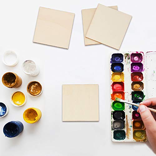 Blisstime 100pcs 3 x 3 Inches Unfinished Wood Squares Pieces, 3mm 1/8" Natural Plywood Sheets Wood Coasters Wooden Square Cutouts for Crafts, Painting, DIY, Engraving and Carving, Home Decor