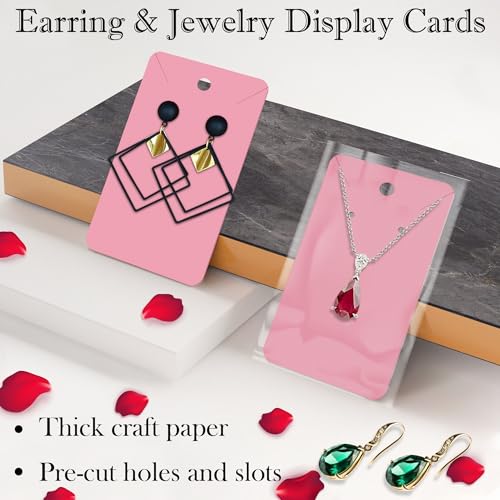 Twavang Pink Earring Cards for Selling Set with 100Pcs Earring Display Cards, 200 Pcs Earring Backs and 100Pcs Jewelry Packaging Bag for Earrings Necklace Jewelry Display (3.5" x 2.3" Inches)