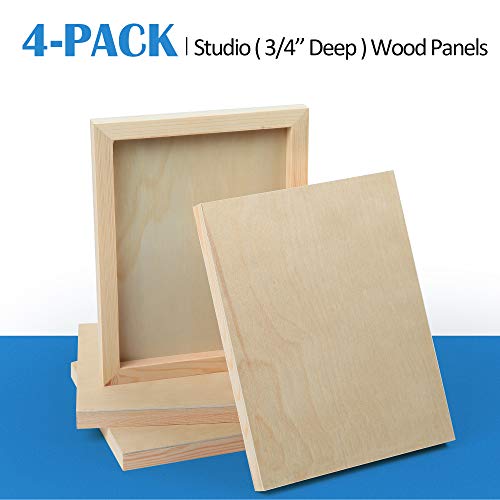 Unfinished Birch Wood Canvas Panels Kit, Falling in Art 4 Pack of 8x10’’ Studio 3/4’’ Deep Cradle Boards for Pouring Art, Crafts, Painting and More