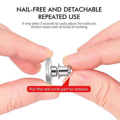 12 Sets Button Pins for Loose Jeans, No Sew and No Tools Instant Replacement Snap Tack Pant Button, Ceryvop Reusable and Adjustable Metal Pants Button Tightener