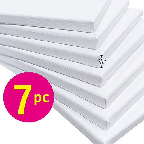 PHOENIX Stretched Canvas for Painting 11x14 Inch/7 Value Pack, 8 Oz Triple Primed 5/8 Inch Profile 100% Cotton White Blank Canvas, Artist Framed Canvas for Oil Acrylic & Pouring Art