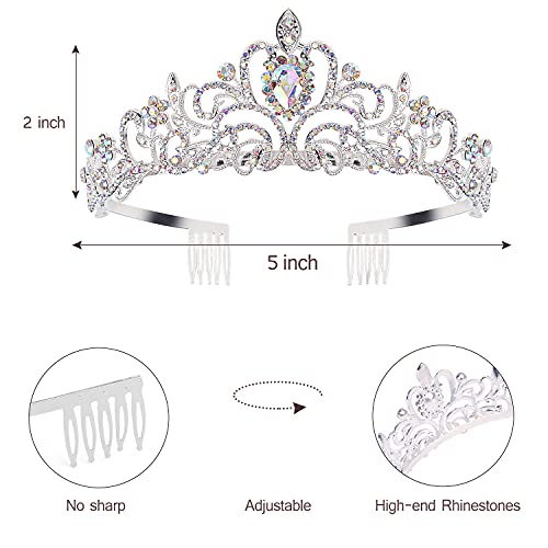 Rhinestone Tiara for Birthday Girl, Silver Crown with Sash for Women