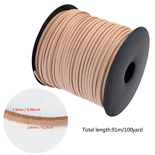 Wobe 100 Yards Suede Cord, Leather Cord 2.6mm x 1.5mm Suede Lace Faux Leather Cord with Roll Spool for Bracelet Necklace Beading DIY Handmade Crafts Thread (Brown)