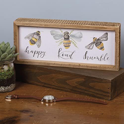 Primitives by Kathy 101758 Inset Box Sign, 10" Length x 4.25" Height x 1.75" Width, Bees - Happy, Kind, Humble