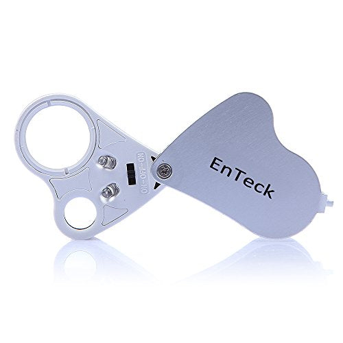 EnTeck 30X 60X Dual Lens LED Illuminated Jewelry Magnifier, Pocket Microscope Magnifying Jewelers Eye Loupe Glasses