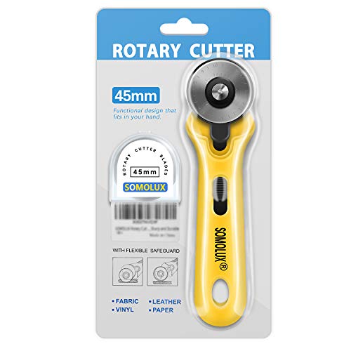 SOMOLUX Rotary Cutter with 45mm 5 Pcs Replace Blades for Quilting Scrapbooking Sewing Arts Crafts, Sharp and Durable