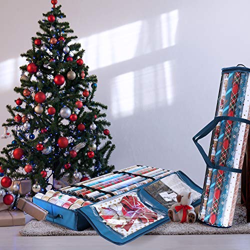 Hearth & Harbor Wrapping Paper Storage Container - Christmas Storage Bag with Interior Pockets - Gift Wrapping Organizer Storage Fits Up to 36 Rolls of 40" - Tear Proof Wrapping Paper Organizer