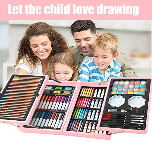 KINSPORY Art Gift for Kids, Art Supplies Case - 139 Piece Art Sets & Crafts Kit with Sketch Pads, Deluxe Wooden Box for Artist Beginners Girls Boys (Rose Pink)