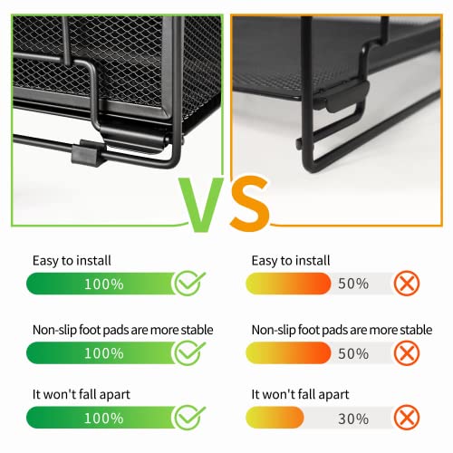 DALTACK 4-Trays Desktop File Organizer with Pen Holder, Letter Tray Paper Organizer with Drawer and Pen Holders, Black Mesh Office Supplies File Holder, Desk Organizer for Office School Home